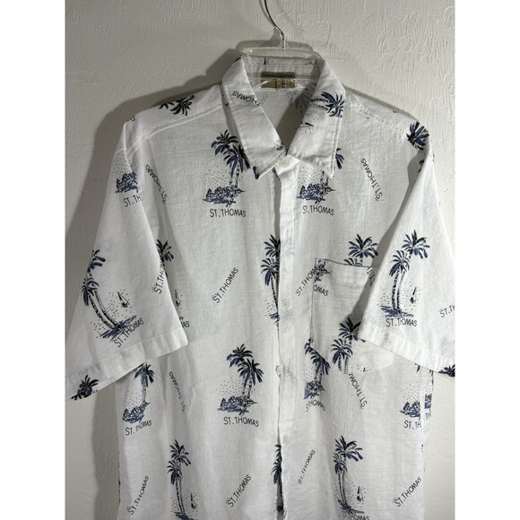 HS Natural Collections White Palm St Thomas Large Tropical Button Up Men’s Shirt - Picture 1 of 9